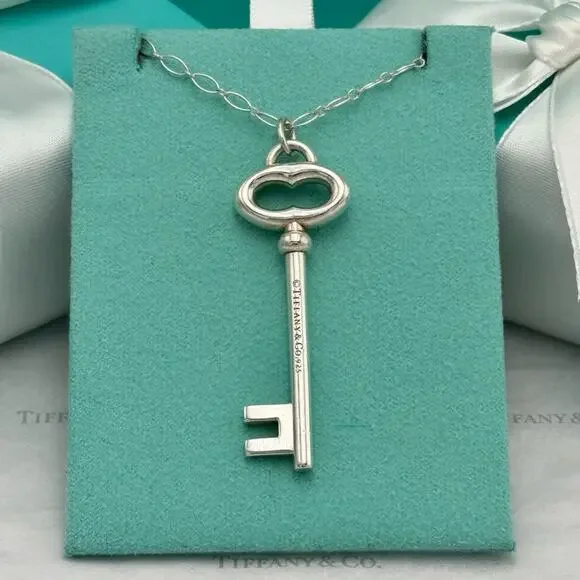 Tiffany & Co. Large Key Pendant Necklace Sterling Silver 925 Gift Box Authentic - Picture 10 of 12